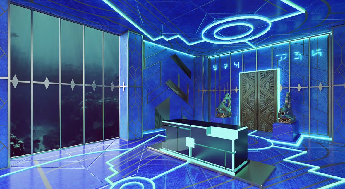 Décor futuriste du Temple d'Apollon